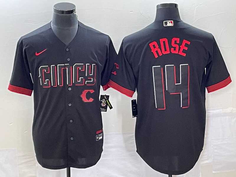 Mens Cincinnati Reds #14 Pete Rose Black 2023 City Connect Cool Base Stitched Jerseys->cincinnati reds->MLB Jersey